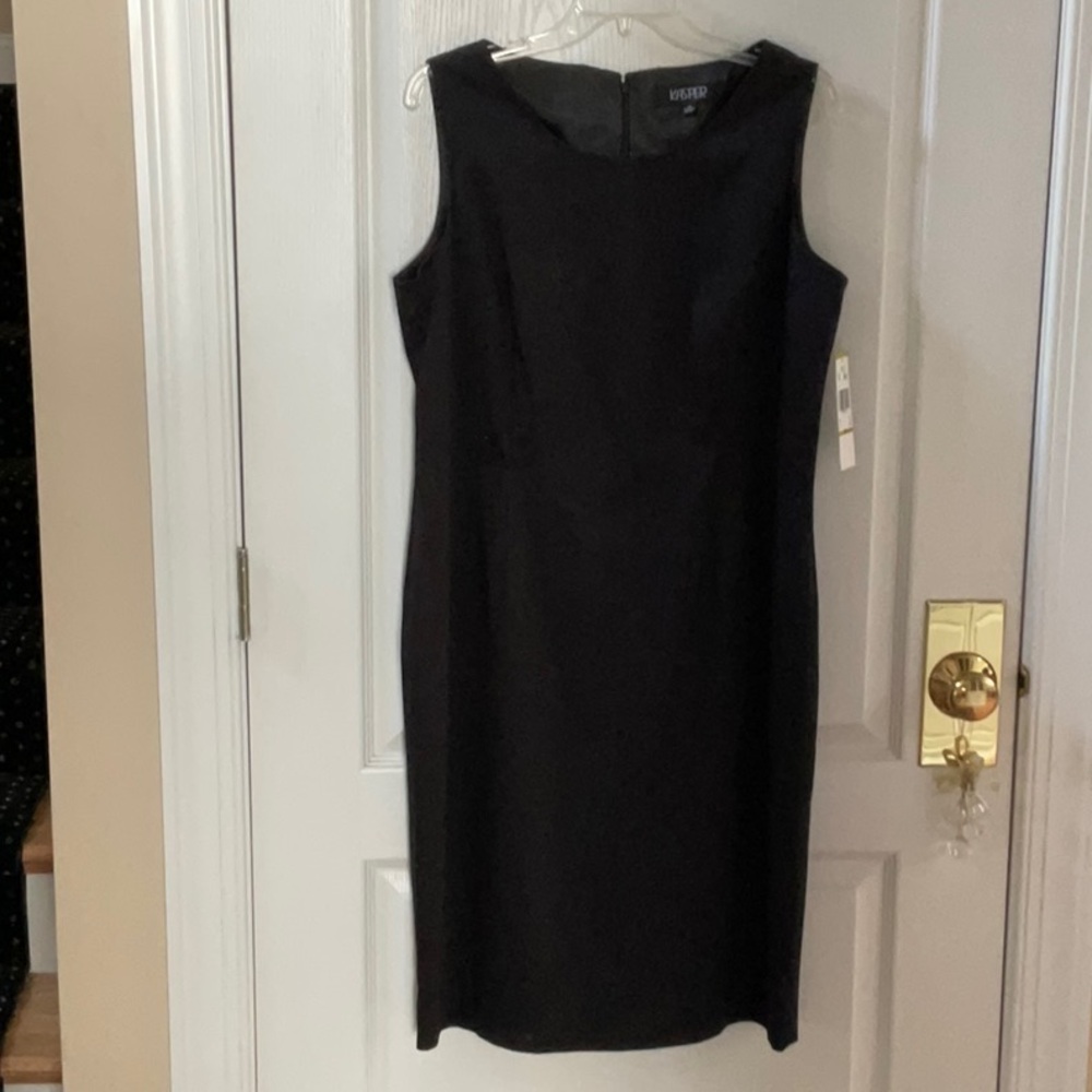 Kasper Black Sheath Midi Dress Scoop Neck